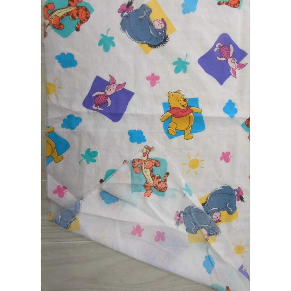 Vintage Winnie the Pooh squares butterflies Fabric piece part of sheet? 41x72 +